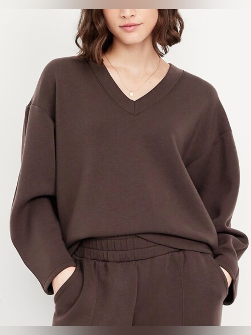 Old Navy Bounce Fleece V-Neck Cocoon Sweatshirt, Black Coffee, sz M Tall
